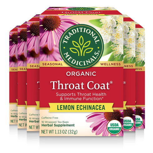 Traditional Medicinals Tea, Organic Throat Coat Lemon Echinacea, Supports Throat Health &