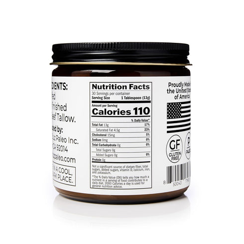 100% B1, 14 Oz Santa Cruz Paleo Beef Tallow for Skin Care & Cooking, Grass Fed and Finished, Gluten Free, Keto, Sugar