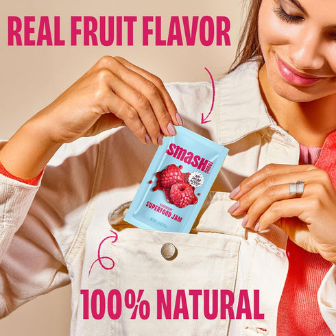 Packets 10 Smash Foods Raspberry Jam Squeeze | Single Serve | Natural, Keto & No Sugar Added | Vegan & Upcycled Fruit