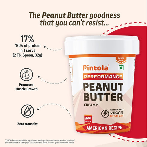 510g 32% Pintola American Recipe Performance Series Peanut Butter (Creamy) - | Vegan Protein | Protein | High Protein