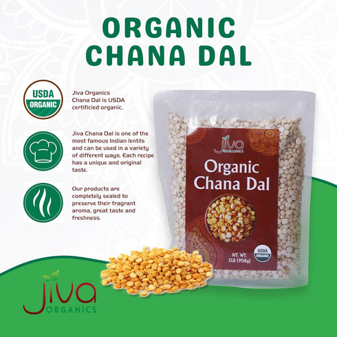 2 Jiva Organic Chana Dal Pound Bag - Non-GMO, Premium, Certified - Split Desi Indian Chickpeas