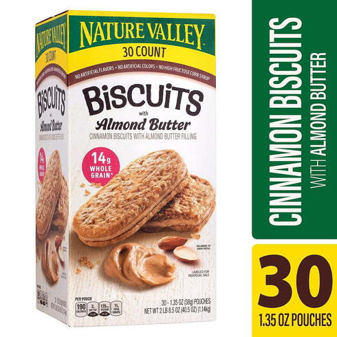 40.5 oz., 30 (220-01046) Nature Valley Honey Peanut Butter/Cinnamon Almond Butter Nut Bar, Bars/Box