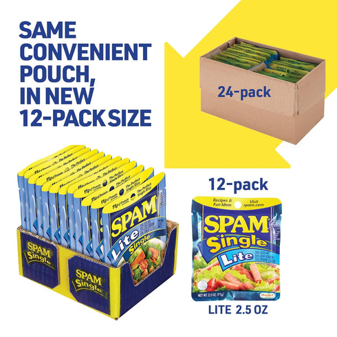 2.5 (12 Pack), 0g SPAM Lite Single Pouch, Ounce Fully Cooked Pork, Trans Fat, Low Carb, Keto-Friendly, Gluten Free
