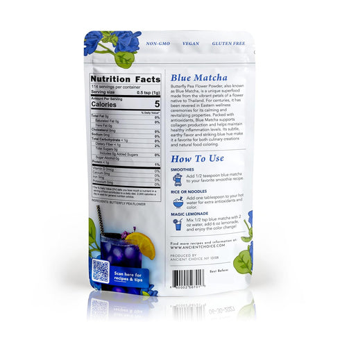 Ancient Choice - Butterfly Pea Flower Powder (4 ounce) | Blue Matcha Tea | Ceremonial Grade | Natural Food Coloring