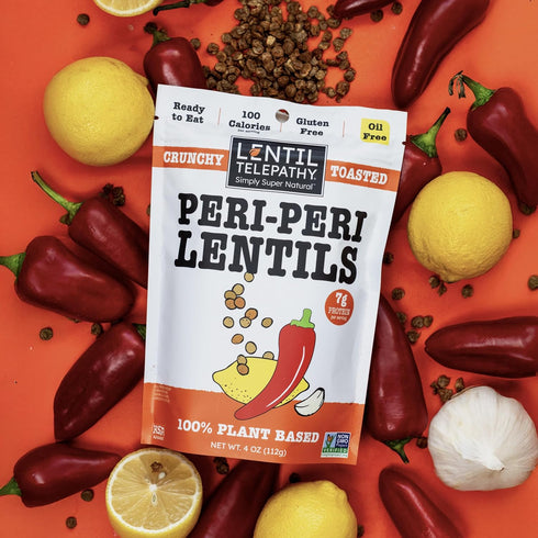 4 oz 3 Pack Lentil Telepathy Peri-Peri Chili Lemon Crunchy Whole Lentil Snack, OIL FREE, Never Fried, Plant Based