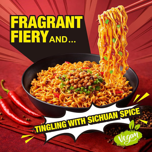 Pack, 3.20 oz (Pack 12) JWAY Sichuan Pepper Stir Fry Noodles, Deep-fried Instant Ramen with Chili Oil, Spicy Dry Tossed