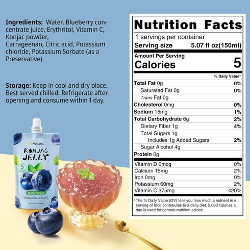 10 Pack 10 Hethstia Konjac Noodle Angel Hair and Konjac Jelly Blueberry Flavor, Pouches Drinkable Jelly Low Calorie