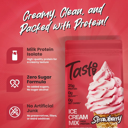 TASTI 25g 0g High-Protein Ice Cream Mix - Strawberry Flavor Low Sugar Ice Cream Powder - Made for Ninja Creami, Soft
