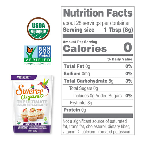 8 (Pack 1) Swerve Organic Monk Fruit Blend Confectioners Sugar Replacement Sweetener, Ounce