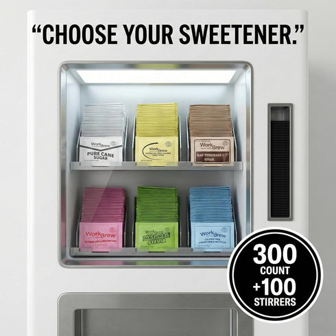 WorkBrew Packets Pack 400 Count, Sweetener Variety with Stirrers Individually Wrapped Coffee Sweeteners, Stevia, Cane