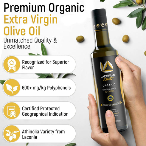 500ml LACONIAN LEGACY Authentic Olive Oil Extra Virgin - Rich in Polyphenols & Antioxidants - First Cold Pressed from