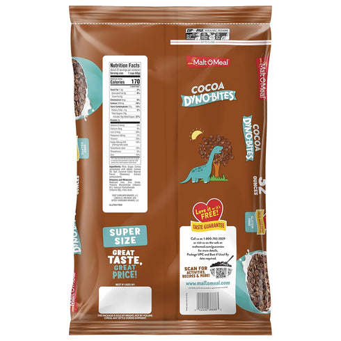 32 OZ Malt-O-Meal Cocoa Dyno Bites Gluten Free Breakfast Cereal, Crispy Rice Puff Cereal, Resealable Bag