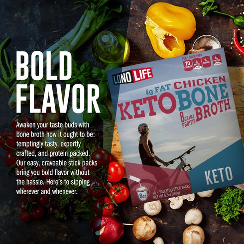 LonoLife Keto Chicken Bone Broth Powder Mix | 10g Protein | Collagen-Rich, Keto & Paleo Friendly, 4 Stick Pack