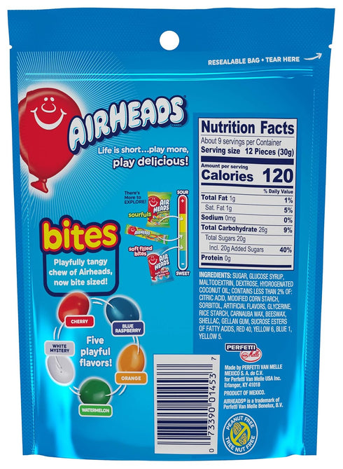 9oz 12 Airheads Candy, Bites, Original Fruit Flavor, Non Melting, Bag, Box of Bags