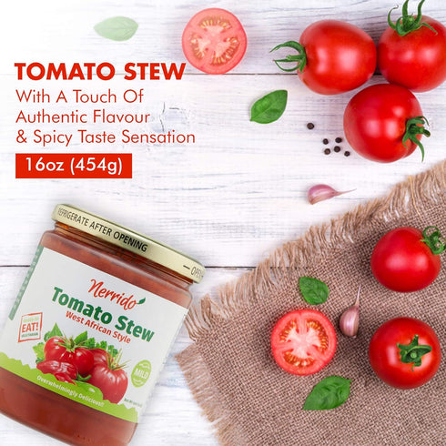 16oz (454g) 2 Pack) Nerrido Canned Tomato Stew & Jollof Rice Red Sauce, African Style Pasta Sauce with Vegetables