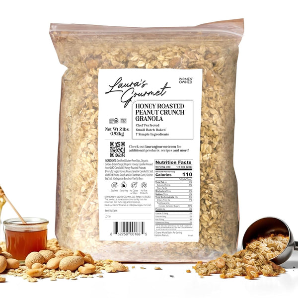 Laura's Gourmet Granola Honey Roasted Peanut Crunch, 2 lb, Gluten-Free Oats, Vegetarian,
