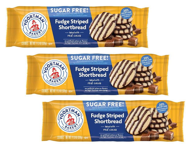Voortman Cookies Ltd. 3 pack - Voortman Bakery, Sugar Free Cookies, Fudge Striped Shortbread, 11.3