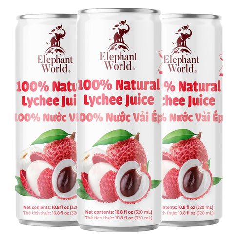 ELEPHANT WORLD 100% Natural Lychee Juice | NON GMO | 10.8 oz (Pack of