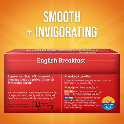 50 Count (Pack 6), 300 Twinings English Breakfast Black Tea Individually Wrapped Bags, of Flavourful, Robust
