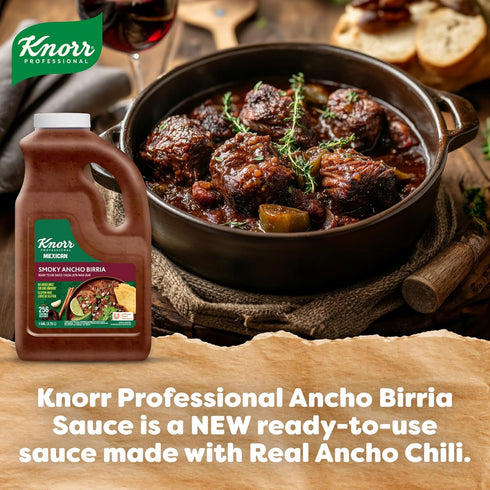 1 Pack 1 Knorr Professional Smoky Ancho Birria Sauce, Ready to Use Sauce for Foodservice, Gluten Free, Gallon