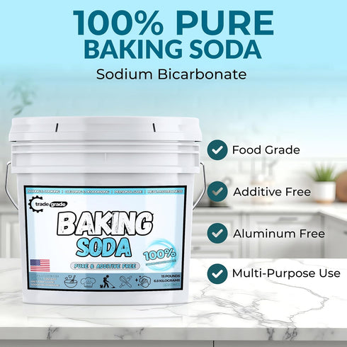 15 lb TradeGrade Pure Baking Soda Powder Bucket, Sodium Bicarbonate Powder | Premium Food-Grade for Baking, Bread