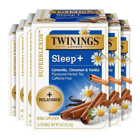 Twinings Superblends Sleep+ Herbal Tea with 1mg Melatonin, Camomile, Cinnamon & Vanilla,