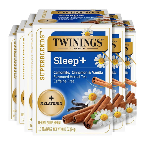 Twinings Superblends Sleep+ Herbal Tea with 1mg Melatonin, Camomile, Cinnamon & Vanilla,