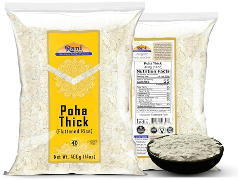 14oz (400g) Rani Poha (Powa) Thick Medium-Cut (Flattened Rice) ~ All Natural, Salt-Free | Vegan | Kosher | No Colors |