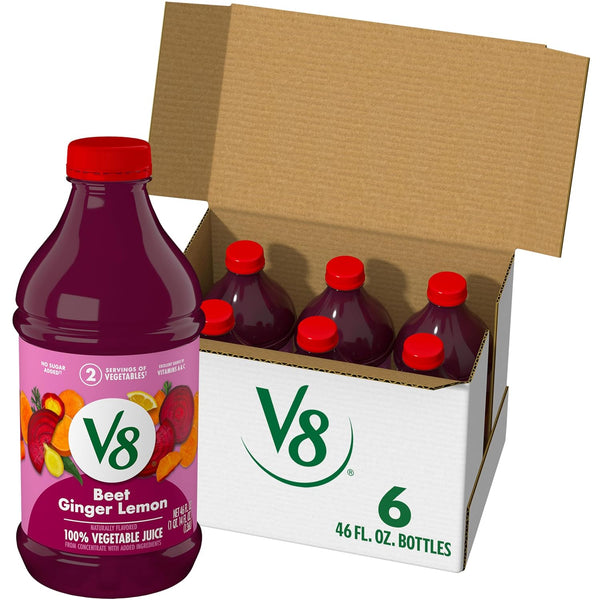 V8 Beet Ginger Lemon 100% Vegetable Juice, Naturally Flavored Vegetable Juice From