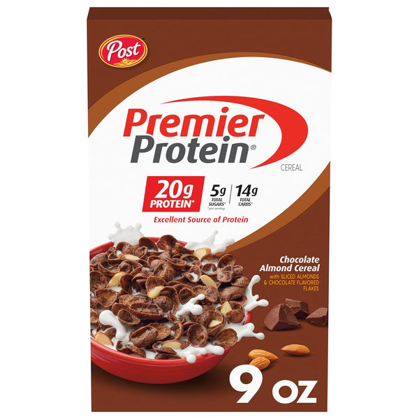 Premier Protein Chocolate Almond Cereal, Chocolatey Protein Breakfast Cereal Flakes with Sliced