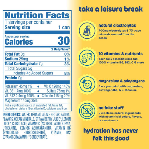 Pack Packed 16 oz (12-Cans) Leisure Hydration Non-Carbonated Electrolyte Refresher, Variety - Low Sugar Nutrient