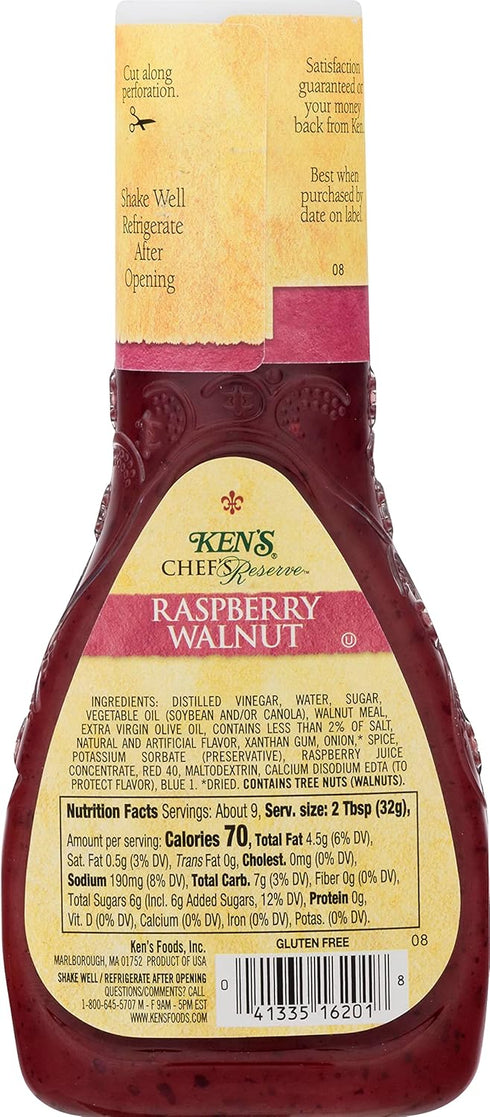 9 (Pack 3) Ken's Steak House Chef's Reserve Raspberry Walnut, Ounce
