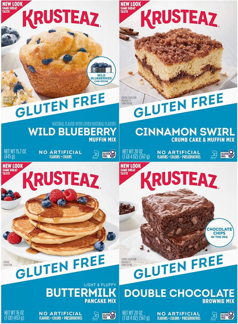 Krusteaz Gluten Free Mix Variety Pack: Blueberry Muffin, Cinnamon Crumb Cake, Double