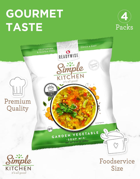 17 Backpacking Pack 4 Simple Kitchen Garden Vegetable Soup Mix - Servings for Meal Prep, Gluten Free, Vegetarian