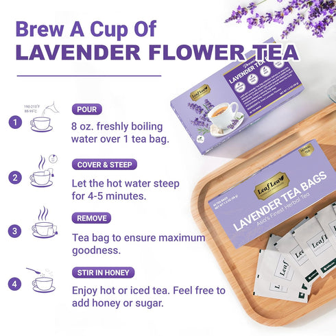 80 100% LeafLea Premium Lavender Tea Bags, Natural & Pure from Lavender Flowers, Nighttime Comfort & Digestive Support