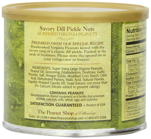 The Peanut Shop of Williamsburg Dill Pickle Flavored Peanuts, Gluten-Free, 10.5 Oz Tin