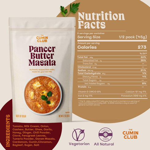 (Pack 5 Pack 6 The Cumin Club Paneer Butter Masala Instant Curry + Rice Sides Bundle - Vegetarian Meals Ready to Eat