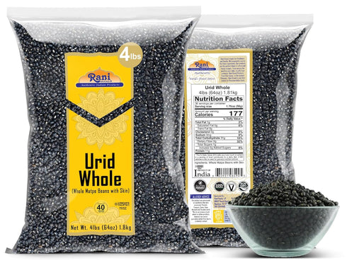 64oz (4lbs) 1.81kg Rani Urid/Urad Whole Black (Matpe Beans with Skin) Indian Lentils Bulk~ All Natural | Gluten