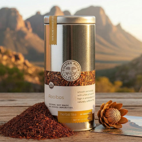 (30 Golden Moon Tea Rooibos Tea - Organic Herbal Tea - Caffeine-Free - Loose, Non-GMO - Travel Tin Servings)