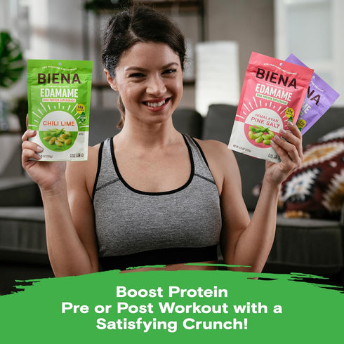 12g-13g 3-Pack 4.75oz Pack Biena Crispy Roasted Edamame Beans Snack High Protein Snack for Adults & Kids, Protein per