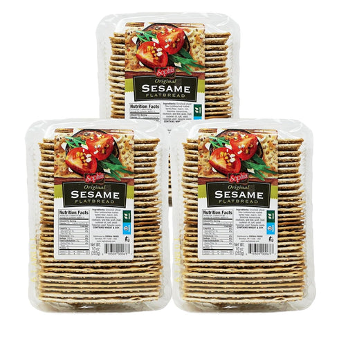 Sophia Flatbread Crackers - Original Sesame 10oz (3-pack) | Crunchy Flatbread Crackers