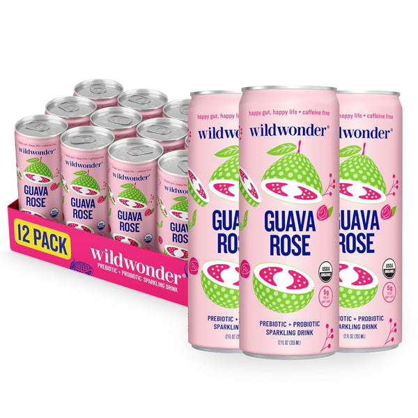 wildwonder Sparkling Probiotic Drink 12pk, for Gut Health & Immune Support, Guava