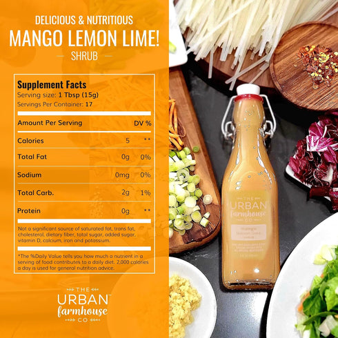 9 oz Mango Lemon Lime Drinking Vinegar Shrub - The Urban Farmhouse Co - Colorado Crafted, Small Batch Organic ACV