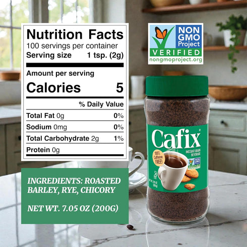 7.05oz (Pack 1) Cafix All Natural Instant Chicory Coffee Alternative, Great-Tasting, Rich and Bold, Zero Caffeine - Jar