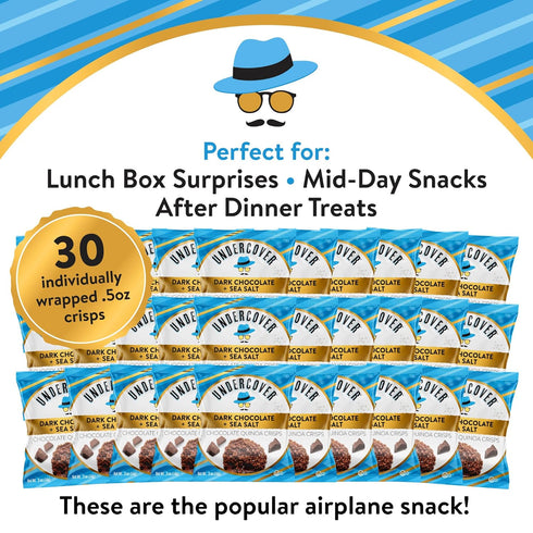 30-Count, Undercover Snacks Chocolate Quinoa Crisps - Dark Chocolate + Sea Salt | Individually Wrapped Crisps | Gluten