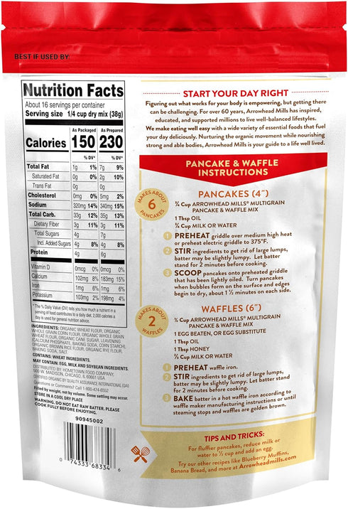 22 oz (Pack 2) Arrowhead Mills Multigrain Pancake and Waffle Mix