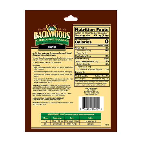 Packet, LEM Backwoods Cured Sausage Seasoning with Cure Franks