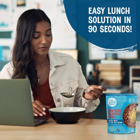 (4 Pack) 10 oz Simmered The Good Bean Heat and Eat Pouch - Low-Carb Classic Chili - Pouch - Black Soybeans with Chili