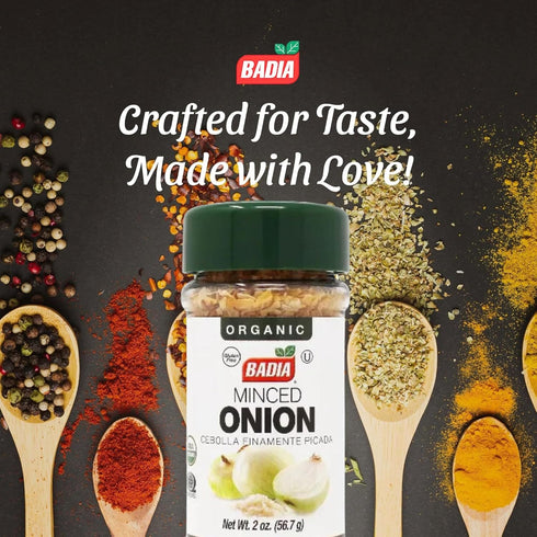 2 oz Badia Organic Minced Onion, Dehydrated Onion Flakes for Cooking & Seasoning Rich, Savory Flavor