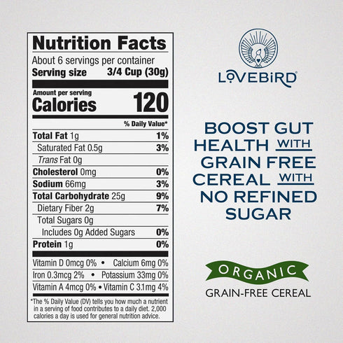 100% 3-Pack Lovebird Organic Cereal That Actually Tastes Good - Real Food & Healthy Gluten Free Cereal, No Refined